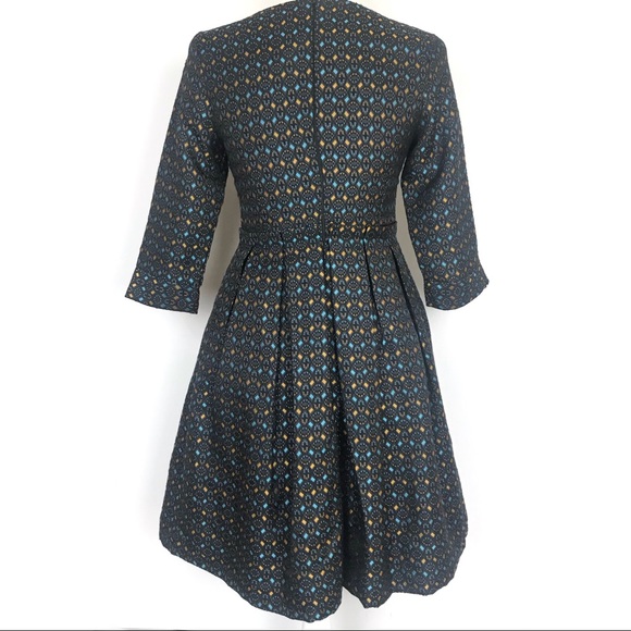 Love & Girl Blue & Gold Geometric Jacquard Dress L - Picture 3 of 14